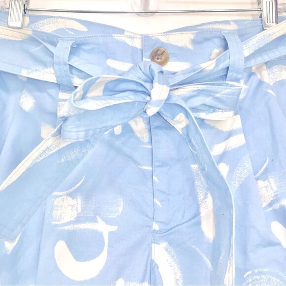 A New Day Light Blue White Abstract Brush stroke Dash Waist Bermuda Shorts - Picture 8 of 11